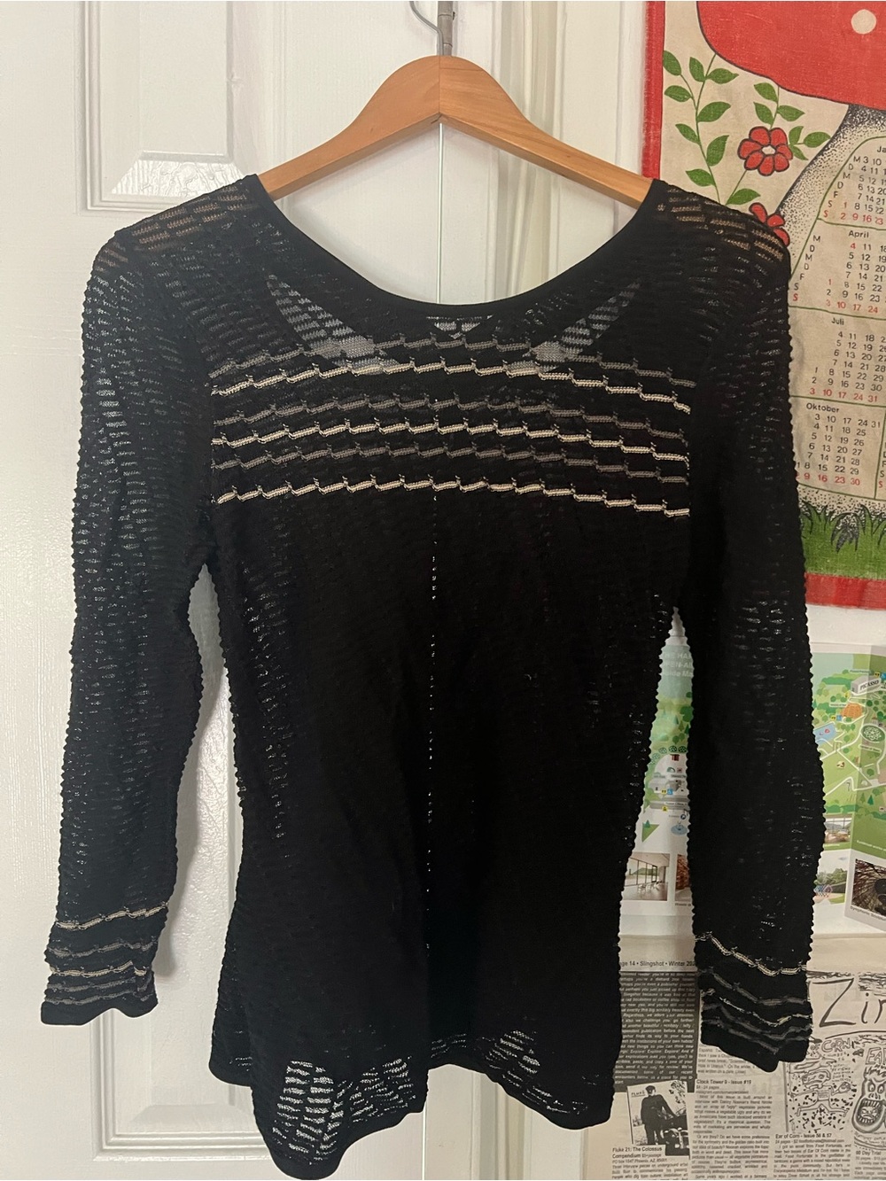 Black Sheer Knit Long-Sleeve Top